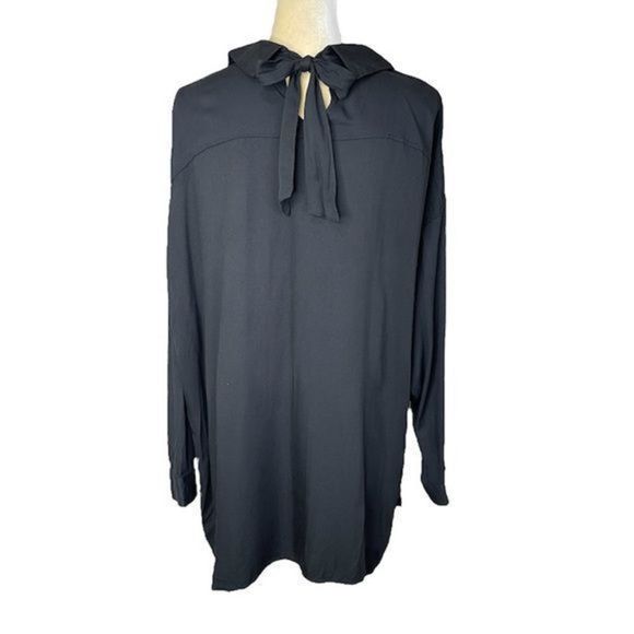 Womens Blouse Black Size 4L button down With Tie Back - Picture 4 of 12